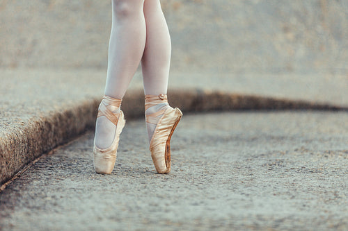 Close up of legs of ballet dancer on pointe