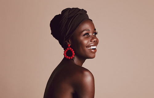 Smiling african woman with a turban