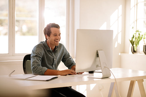 Entrepreneur working on computer at home