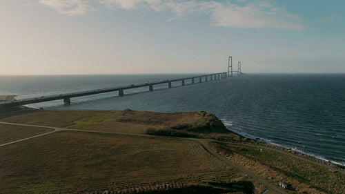 View of the infrastructure and sea waters at Storebæltsbroen Bridge in Denmark