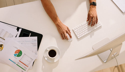 High angle view of a work table