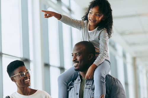 Family at airport going on a vacation