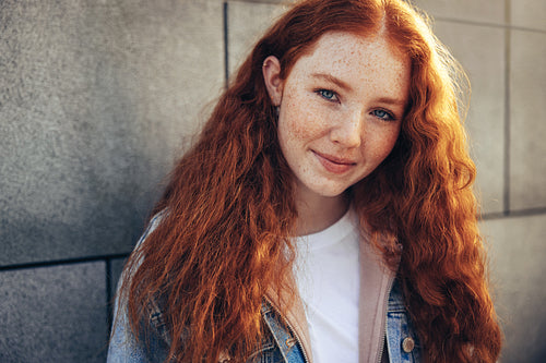 Woman looking at camera in high school