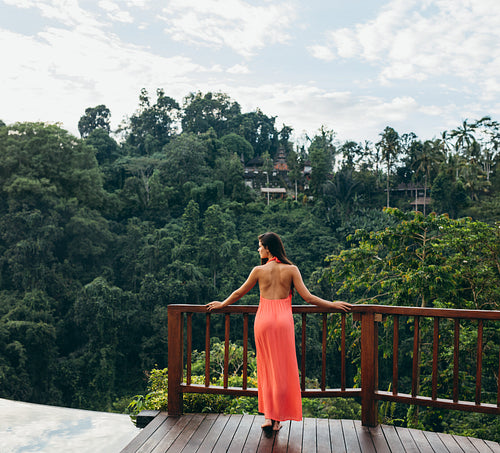 Attractive young woman luxury holiday resort