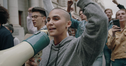 Social activist demonstrating in the city