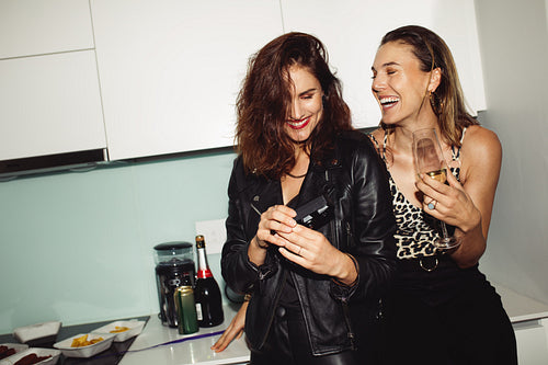 Friends partying at home