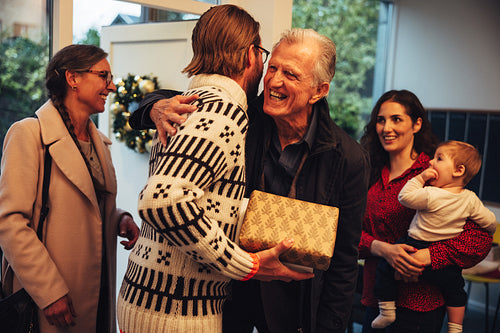 European family coming together for Christmas celebrations