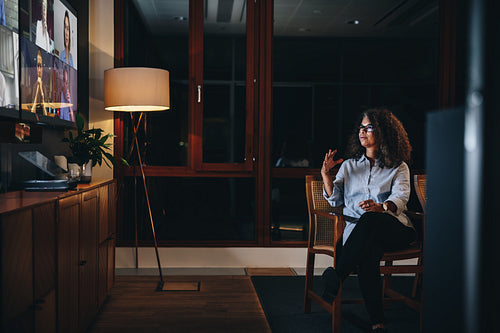 Multiracial business people having a video call