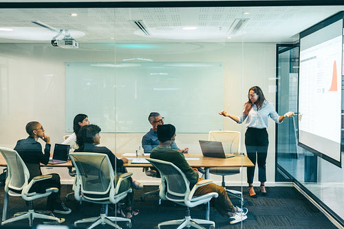 Confident businesswoman giving a presentation in a boardroom