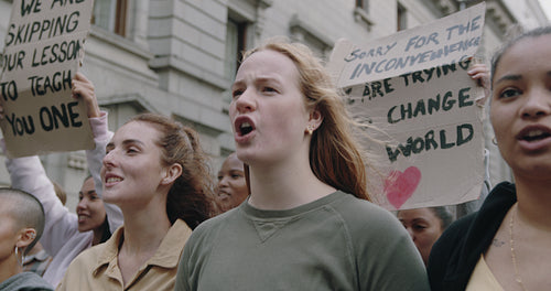 Demonstrators marching in the city