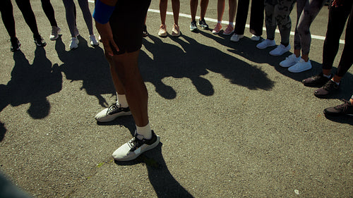 Group of runners cheer with excitement