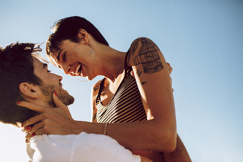 Beautiful couple on date outdoors