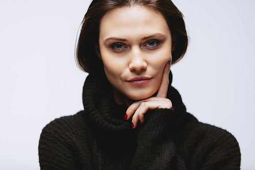 Beautiful woman wearing black sweater