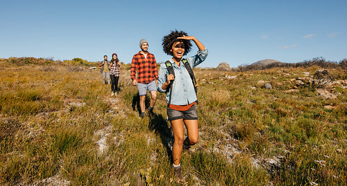 Group of friends on country walk