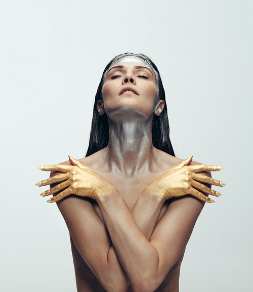 Topless woman with avant garde look 