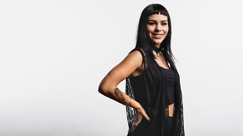 Cheerful gothic woman