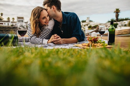 Couple on a romantic date outdoors