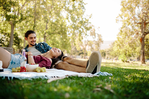 Affectionate couple on picnic