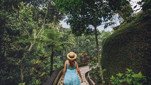Female tourist in tropical garden