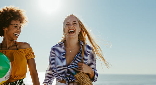Best friends together on the beach