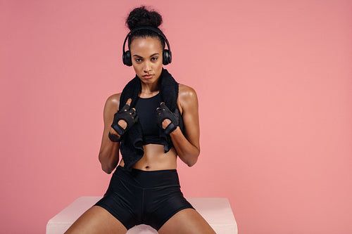 African female taking break from exercising