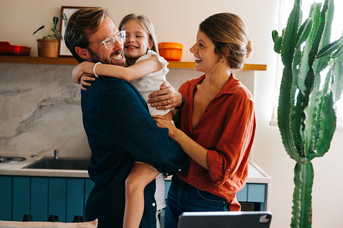 Happy family moment in the kitchen together