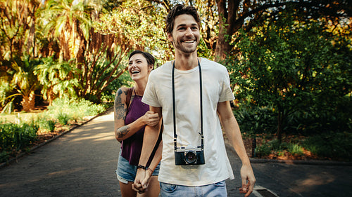 Tourist couple exploring the city