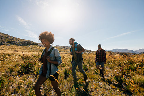 Group of people on walk through countryside