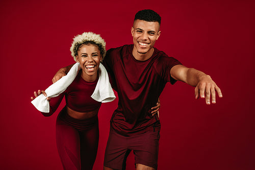 Fitness couple having fun after workout