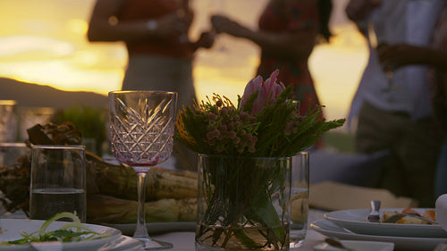 Dinner table at party in the yard