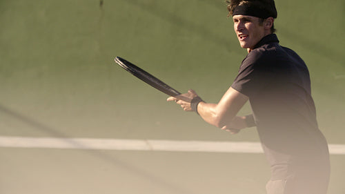 Tennis player disappointed after losing a rally