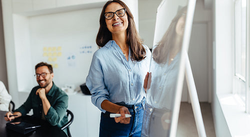 Mature business woman leading a meeting in a boardroom