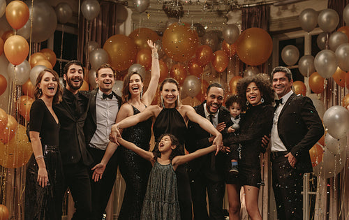 Multi-ethnic group of people enjoying new years eve