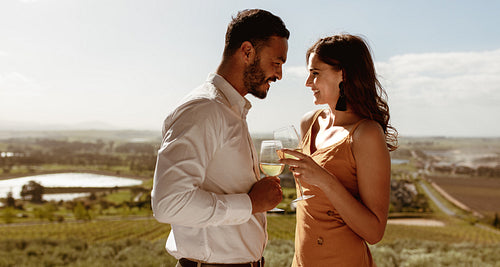 Happy couple on a wine date