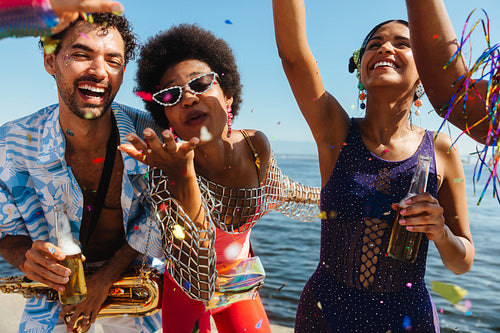 Celebrating at the beach party with friends