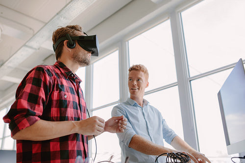 Developers testing an virtual reality device