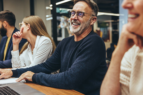 Mature businessman attending a meeting in an office
