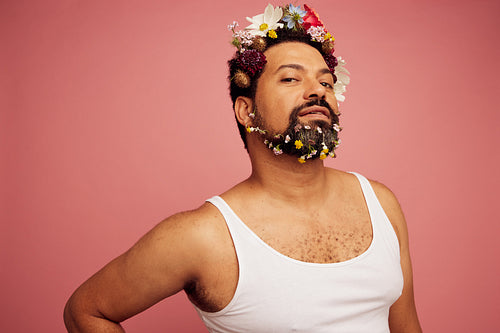 Drag queen wearing flowers