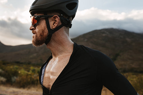 Cyclist in a helmet and sunglasses