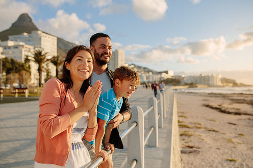 Family on a day out near the sea