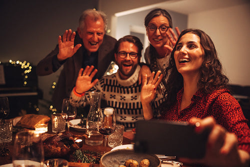 Video call during Christmas eve dinner
