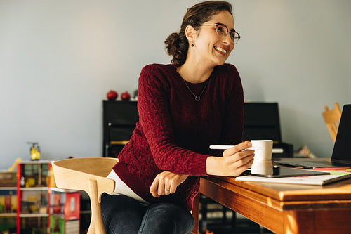 Female illustrator working from home