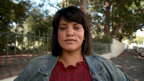 Closeup of a young woman with short hair
