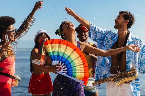 Celebrating at brazilian carnival by the sea