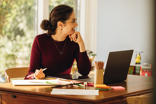 Female artist working from home