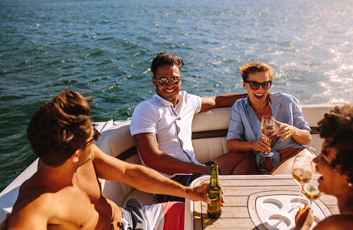 Young people partying on a boat