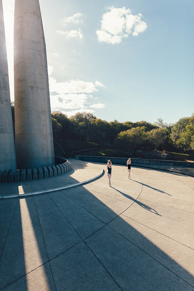 Female ballet dancers practicing duet dance
