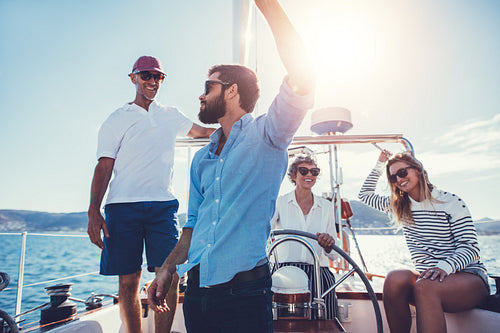 Family enjoying their vacation on a yacht