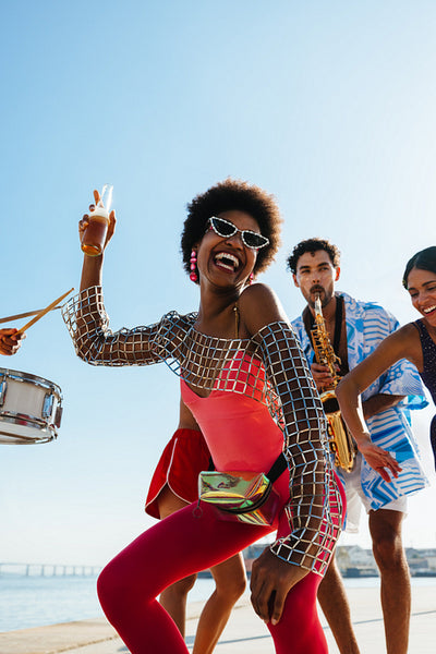 Vibrant carnival party with dancers and musicians