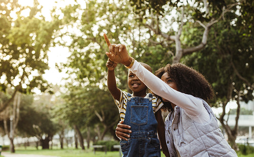 Mother and son spending time together in park